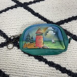 Anuschka Handpainted Leather Coin Purse Zip Top Small Pouch Lighthouse Artsy